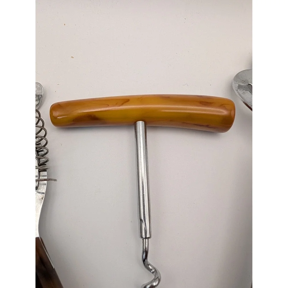 Vintage Bakelite 4 piece Barware Set Cocktail‎ Strainer Corkscrew Bottle Opener